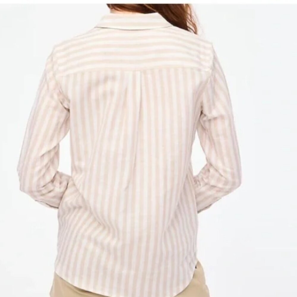 J. Crew Tan Striped Linen Shirt Size Small - Picture 2 of 8
